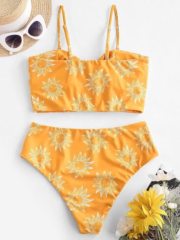 ZAFUL المرأة ثقب المفتاح Bandeau Tankini مع الأشرطة القابلة للإزالة، عالية الخصر مبطن ثوب السباحة قطعتين ملابس السباحة in Kuwait