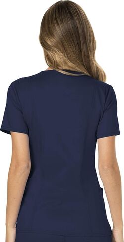 Cherokee Women Scrubs Set Workwear Revolution WW610 Mock Wrap Top & WW110 Mid Rise Straight Leg Pull-on Pant, Navy- L Top/L Pant in Saudi Arabia