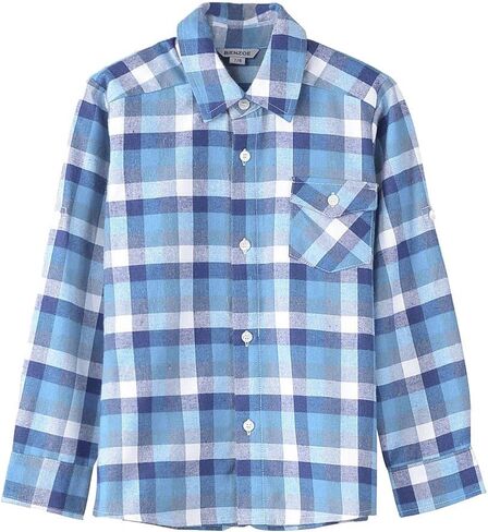 Bienzoe Boys Button Down Shirt: Kids Plaid Flannel Long Sleeve Shirts in Kuwait