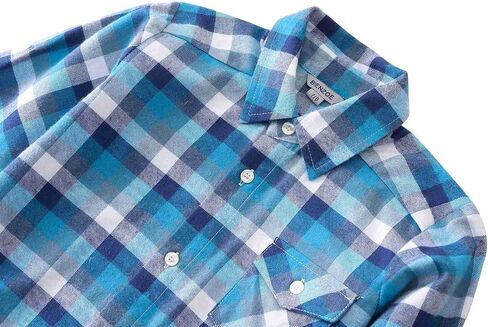 Bienzoe Boys Button Down Shirt: Kids Plaid Flannel Long Sleeve Shirts in Kuwait