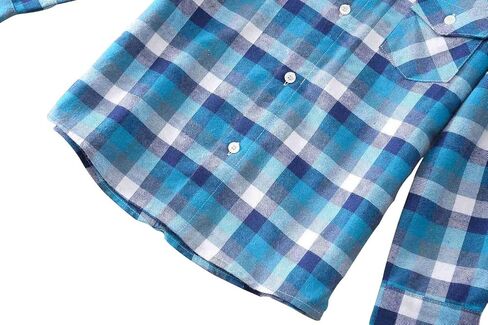 Bienzoe Boys Button Down Shirt: Kids Plaid Flannel Long Sleeve Shirts in Kuwait