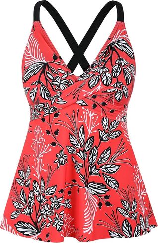coastal rose Women's Tankini Tops V Neck Flowy Swim Top Front Cross Push Up Bathing Suit Top in Kuwait