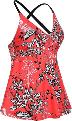 coastal rose Women's Tankini Tops V Neck Flowy Swim Top Front Cross Push Up Bathing Suit Top in Kuwait