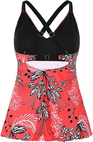 coastal rose Women's Tankini Tops V Neck Flowy Swim Top Front Cross Push Up Bathing Suit Top in Kuwait