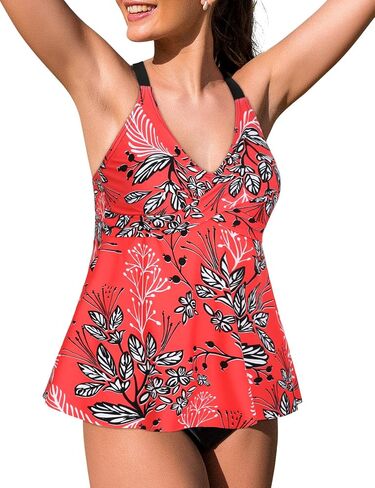 coastal rose Women's Tankini Tops V Neck Flowy Swim Top Front Cross Push Up Bathing Suit Top in Kuwait