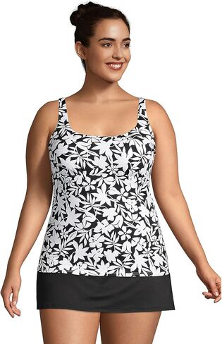 Lands' End Womens Chlorine Resistant Square Neck Tankini Top Black Havana Floral Plus 18w in Kuwait