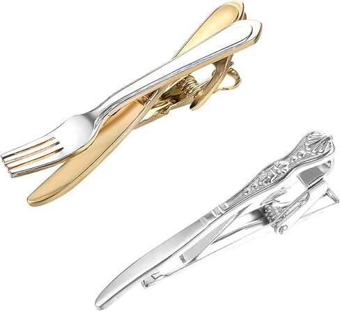 2Pcs Tie Clip Set for Men Unique Silver Gold Black Tie Clip Personalized Tie Bar Clip Fathers Day Birthday Wedding Jewelry Gift in Kuwait