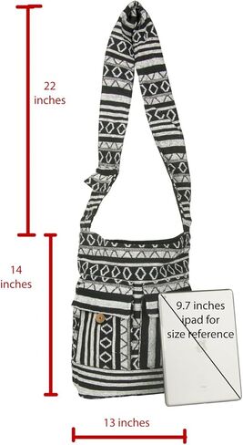 حقيبة كتف نسائية من ترايب أزور التجارة العادلة منسوجة مصنوعة يدوياً بحمالة بحمالة عادية، كبيرة، أسود/أبيض in Kuwait