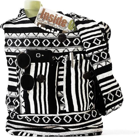 حقيبة كتف نسائية من ترايب أزور التجارة العادلة منسوجة مصنوعة يدوياً بحمالة بحمالة عادية، كبيرة، أسود/أبيض in Kuwait