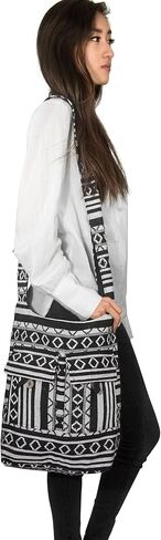 حقيبة كتف نسائية من ترايب أزور التجارة العادلة منسوجة مصنوعة يدوياً بحمالة بحمالة عادية، كبيرة، أسود/أبيض in Kuwait