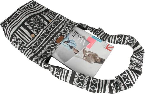 حقيبة كتف نسائية من ترايب أزور التجارة العادلة منسوجة مصنوعة يدوياً بحمالة بحمالة عادية، كبيرة، أسود/أبيض in Kuwait