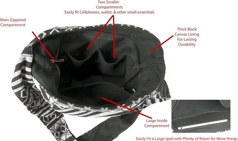 حقيبة كتف نسائية من ترايب أزور التجارة العادلة منسوجة مصنوعة يدوياً بحمالة بحمالة عادية، كبيرة، أسود/أبيض in Kuwait