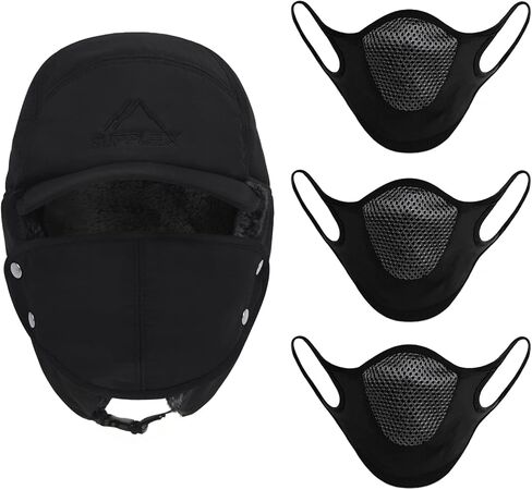 قبعة شتوية 3 في 1 مبطنة بالفرو الحراري مع غطاء للأذن لتدفئة الوجه قبعة بيسبول مقاومة للرياح in Kuwait