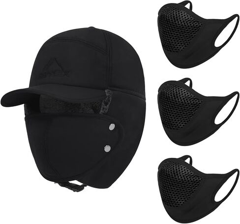 قبعة شتوية 3 في 1 مبطنة بالفرو الحراري مع غطاء للأذن لتدفئة الوجه قبعة بيسبول مقاومة للرياح in Kuwait