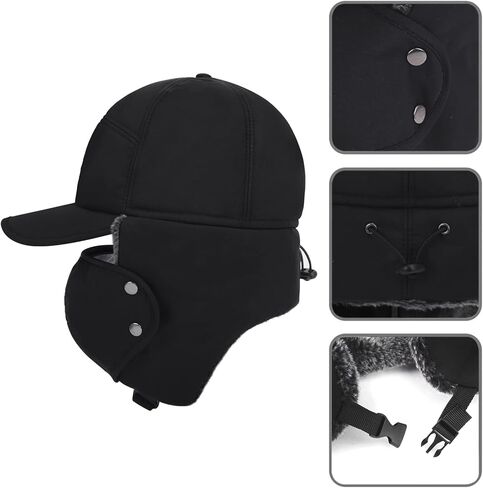 قبعة شتوية 3 في 1 مبطنة بالفرو الحراري مع غطاء للأذن لتدفئة الوجه قبعة بيسبول مقاومة للرياح in Kuwait