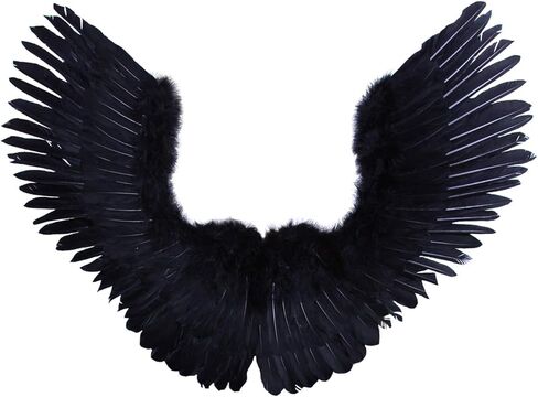 فاشن وينغز زي تنكري اسود مفتوح على شكل حرف V على شكل اجنحة ملاك ريشة للبالغين من الجنسين، اسود، L، طول جناحيه L in Kuwait