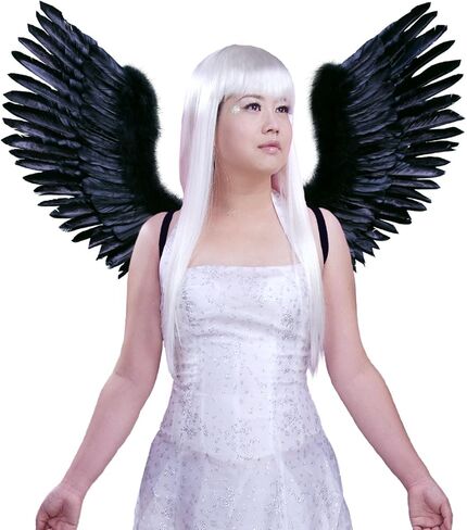 فاشن وينغز زي تنكري اسود مفتوح على شكل حرف V على شكل اجنحة ملاك ريشة للبالغين من الجنسين، اسود، L، طول جناحيه L in Kuwait