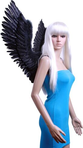 فاشن وينغز زي تنكري اسود مفتوح على شكل حرف V على شكل اجنحة ملاك ريشة للبالغين من الجنسين، اسود، L، طول جناحيه L in Kuwait