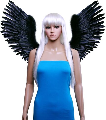 فاشن وينغز زي تنكري اسود مفتوح على شكل حرف V على شكل اجنحة ملاك ريشة للبالغين من الجنسين، اسود، L، طول جناحيه L in Kuwait