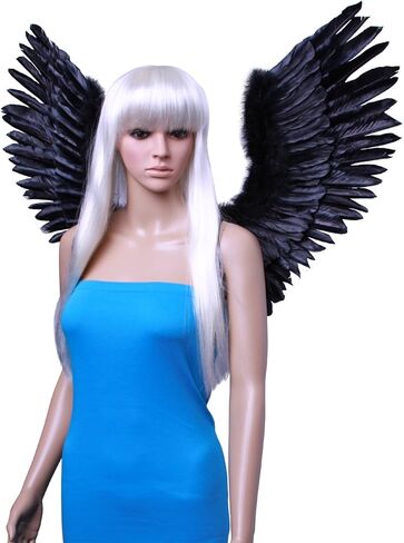 فاشن وينغز زي تنكري اسود مفتوح على شكل حرف V على شكل اجنحة ملاك ريشة للبالغين من الجنسين، اسود، L، طول جناحيه L in Kuwait