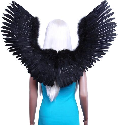 فاشن وينغز زي تنكري اسود مفتوح على شكل حرف V على شكل اجنحة ملاك ريشة للبالغين من الجنسين، اسود، L، طول جناحيه L in Kuwait