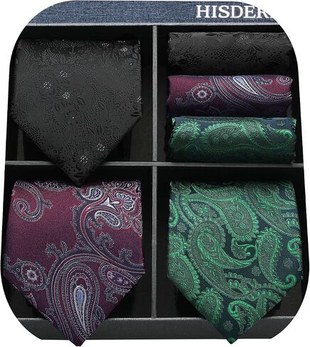HISDERN Mens Ties Set Collection Tie and Pocket Square Lot 3 Pcs Formal Business Neckties Gift Box Wedding Necktie in Kuwait