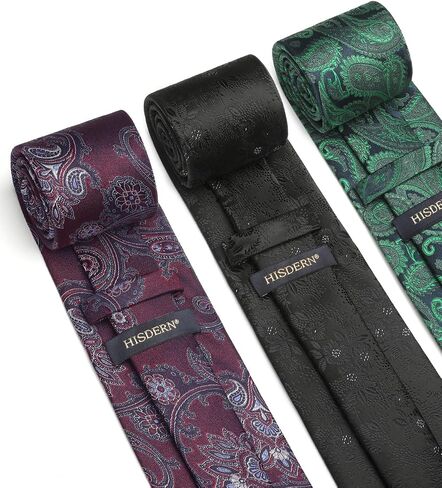 HISDERN Mens Ties Set Collection Tie and Pocket Square Lot 3 Pcs Formal Business Neckties Gift Box Wedding Necktie in Kuwait
