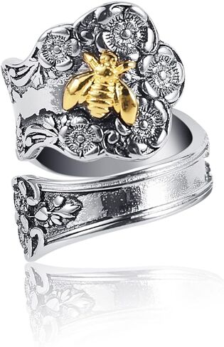 100% Apollo Spoon Rings for Women Queen Bee Flower Vintage Silver Open Adjustable Boho Statement Victorian Spoon Ring Bug Thumb Jewelry (8) in Kuwait