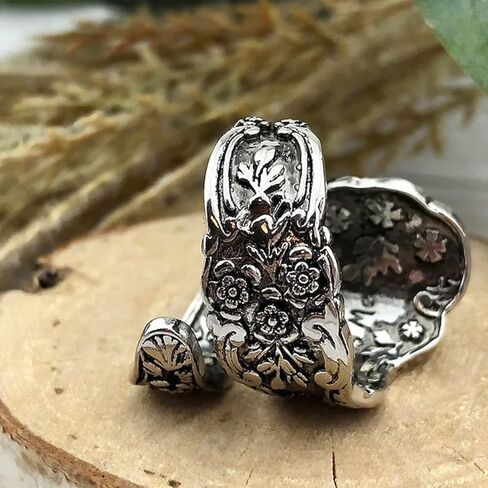 100% Apollo Spoon Rings for Women Queen Bee Flower Vintage Silver Open Adjustable Boho Statement Victorian Spoon Ring Bug Thumb Jewelry (8) in Kuwait