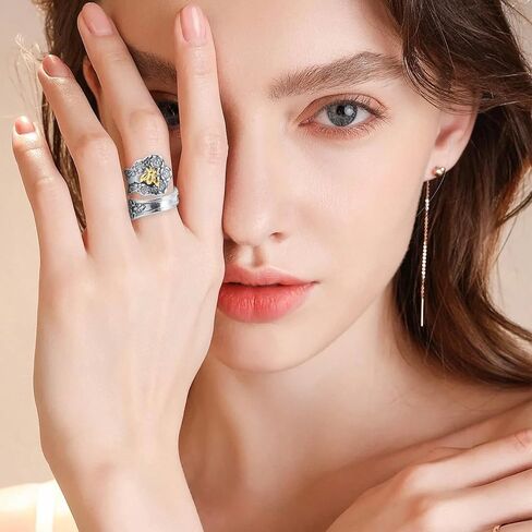100% Apollo Spoon Rings for Women Queen Bee Flower Vintage Silver Open Adjustable Boho Statement Victorian Spoon Ring Bug Thumb Jewelry (8) in Kuwait