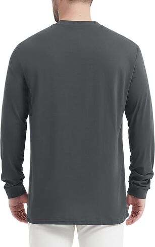 تي شيرت رجالي من MAGCOMSEN بأكمام طويلة من Henley تي شيرت بجيب تي شيرت للرجال من القطن Henley كاجوال بزر بلاكيت ملابس يومية in Kuwait