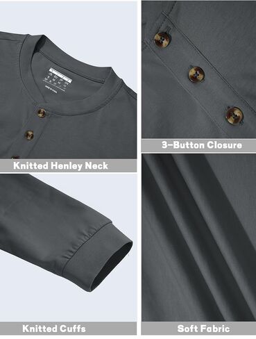 تي شيرت رجالي من MAGCOMSEN بأكمام طويلة من Henley تي شيرت بجيب تي شيرت للرجال من القطن Henley كاجوال بزر بلاكيت ملابس يومية in Kuwait