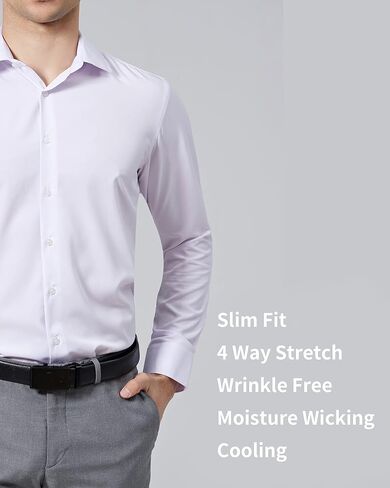 Zoomgarrity Men's Dress Shirts Stretch Wrinkle Free Moisture Wicking Cooling Solid Slim Fit Long Sleeve Button Down Shirt in Saudi Arabia
