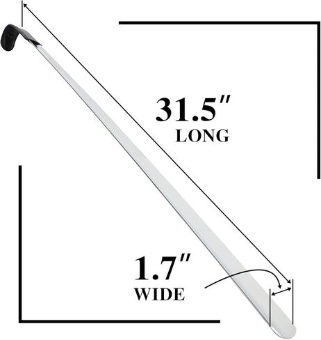بوق حذاء بمقبض طويل للغاية مقاس 31.5 انش من اوفيتماجيك، لبيسة حذاء معدنية للرجال والنساء، لبوق حذاء من الستانلس ستيل شديد التحمل مع مقبض جلدي لكبار السن والحوامل، فضي، XL, فضي, X-Large in Kuwait