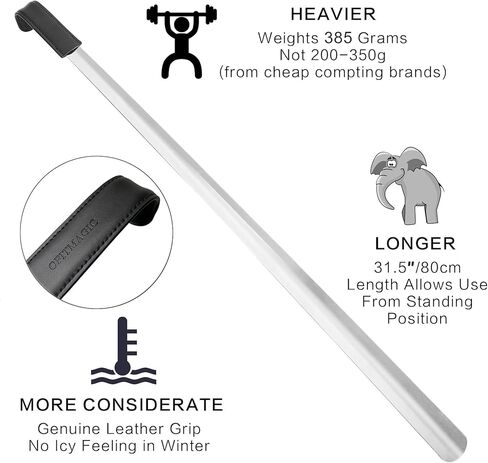 بوق حذاء بمقبض طويل للغاية مقاس 31.5 انش من اوفيتماجيك، لبيسة حذاء معدنية للرجال والنساء، لبوق حذاء من الستانلس ستيل شديد التحمل مع مقبض جلدي لكبار السن والحوامل، فضي، XL, فضي, X-Large in Kuwait