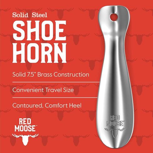 RED MOOSE Shoe Horn - 7.5 Inch, Solid Steel - Durable Metal, Ergonomic Handle - Made in USA in Kuwait