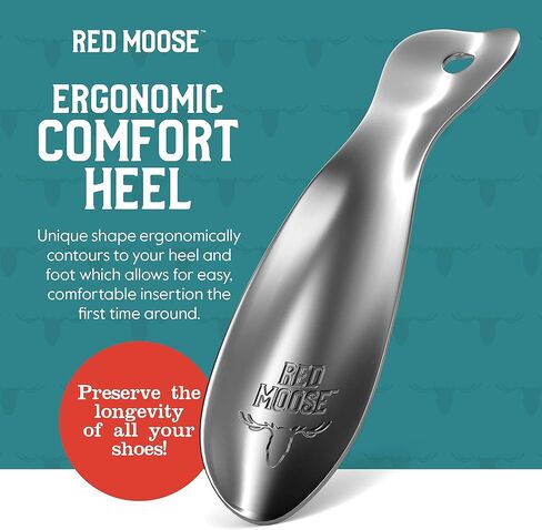 RED MOOSE Shoe Horn - 7.5 Inch, Solid Steel - Durable Metal, Ergonomic Handle - Made in USA in Kuwait