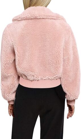 FANCYINN Womens Teddy Cropped Faux Fur Jacket Furry Lapel Coat Zip Up with Pockets Warm Winter in Saudi Arabia