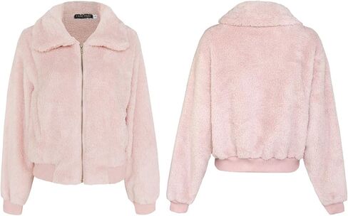 FANCYINN Womens Teddy Cropped Faux Fur Jacket Furry Lapel Coat Zip Up with Pockets Warm Winter in Saudi Arabia