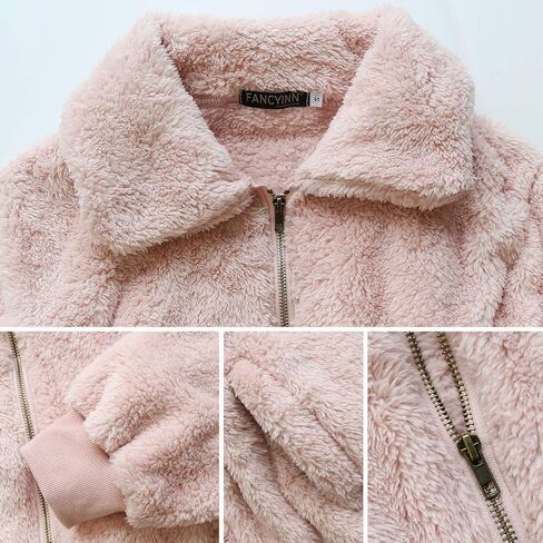 FANCYINN Womens Teddy Cropped Faux Fur Jacket Furry Lapel Coat Zip Up with Pockets Warm Winter in Saudi Arabia