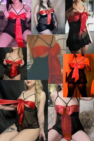 الملابس الداخلية Ella Lust مقاس كبير Unwrap Me - للنساء هدية عيد الحب المثيرة له، حمالة صدر مفتوحة باللون الأحمر، ملابس داخلية بيبي دول in Kuwait