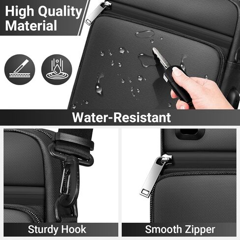 شنطة كتف كروس مضادة للسرقة للرجال 11.3 انش، شنطة صدر جانبية مقاومة للماء مع شاحن USB، شنطة كتف كاجوال خفيفة الوزن للعمل والسفر للرجال, أسود in Kuwait