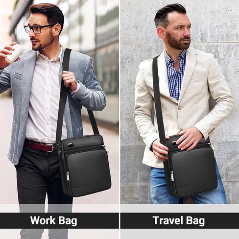 شنطة كتف كروس مضادة للسرقة للرجال 11.3 انش، شنطة صدر جانبية مقاومة للماء مع شاحن USB، شنطة كتف كاجوال خفيفة الوزن للعمل والسفر للرجال, أسود in Kuwait