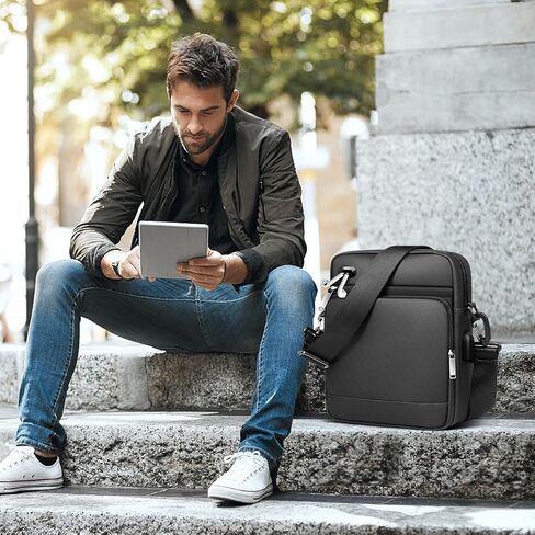 شنطة كتف كروس مضادة للسرقة للرجال 11.3 انش، شنطة صدر جانبية مقاومة للماء مع شاحن USB، شنطة كتف كاجوال خفيفة الوزن للعمل والسفر للرجال, أسود in Kuwait