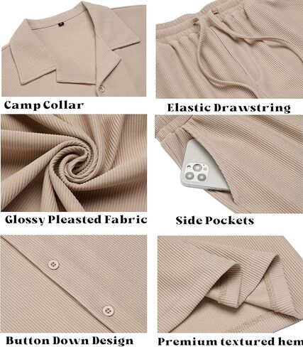 AstoSeu Men's Shirt and Shorts Set Short Sleeve Casual Button Down Summer Outfits in Kuwait