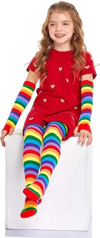 قفازات Bienvenu Rainbow بدون أصابع للأطفال، جوارب عالية للفخذ وتدفئة الذراع للفتيات in Kuwait