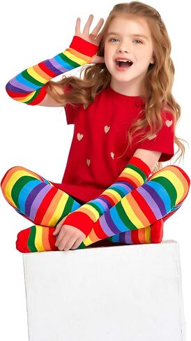 قفازات Bienvenu Rainbow بدون أصابع للأطفال، جوارب عالية للفخذ وتدفئة الذراع للفتيات in Kuwait