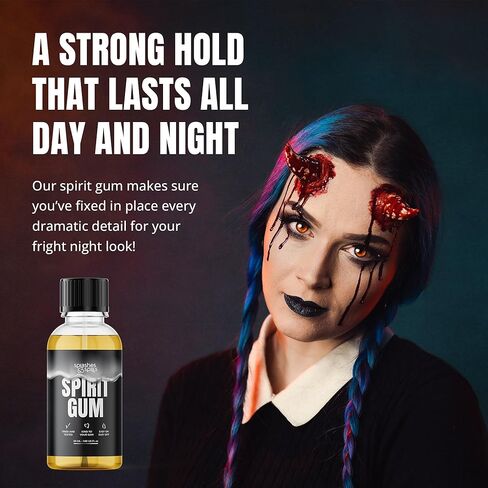 لاصق لثة روحي بدرجة احترافية للوجه - غراء مكياج الوجه SFX للهالوين والحفلات التنكرية والمزيد - غراء وجه نباتي صديق للبيئة ولم يتم الإساءة إلى الحيوانات لزي الأزياء - 50 مل - البقع والانسكابات in Kuwait