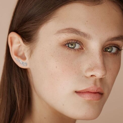Ear Climbers Earrings for Women Sterling Silver Vintage Ear Crawler Earrings Jewelry Gifts for Women in Kuwait