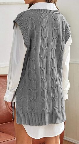 Aiopr Womens Oversized Sweater Vest V Neck Sleeveless Cable Knit Pullover Jumpers Tops in Kuwait
